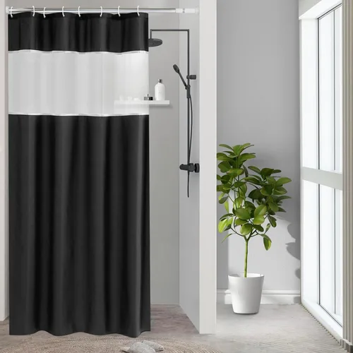 UFRIDAY - Cortina de ducha de tela moderna en negro y blanco, 48 x 72 pulgadas, cortina de ducha de tela para baño y bañeras, lavable a máquina, de