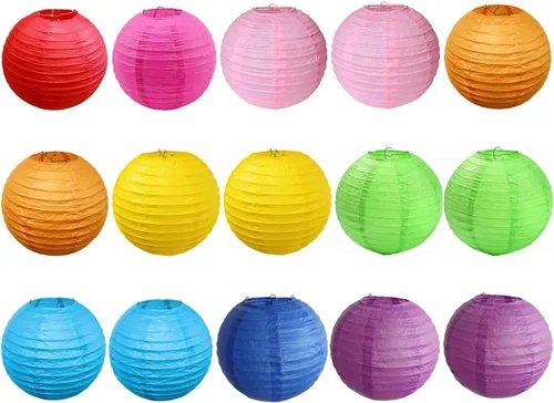 15 piezas Linternas de Papel Coloridas Multicolor Colgantes Tipo Bola para Cumpleaños Boda Nupcial Baby Shower Hogar Oficina Aula Exterior Interior