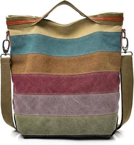 ROUROU Hobo Tote para mujer – Bolso cruzado de hombro con asa superior, lona multicolor, gran capacidad, bolso casual
