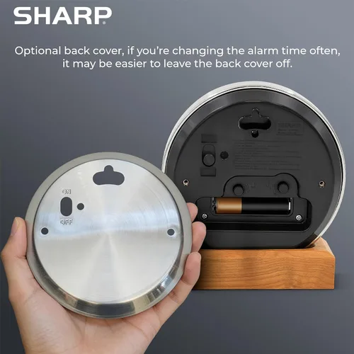 Miniatura 3 de Sharp Silent Sweep - Reloj despertador analógico sin tictac, escritorio de metal cepillado o reloj de pared con soporte de madera auténtica