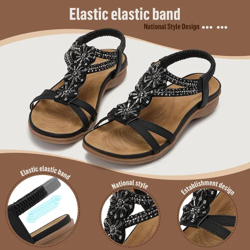 Miniatura 5 de Littleplum Sandalias para mujer hechas a mano con soporte de arco de verano, sandalias cómodas para caminar ortopédicas bohemias