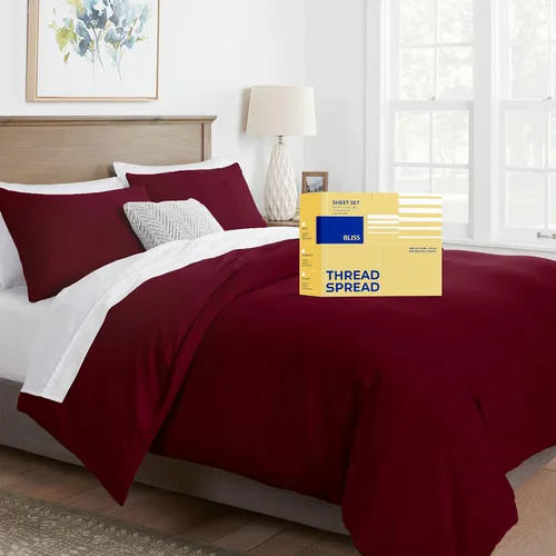 Miniatura 10 de THREAD SPREAD Funda de edredón tamaño Queen, serie 600, funda de edredón 100% algodón egipcio, tamaño Queen (3 piezas, color rubor), suave