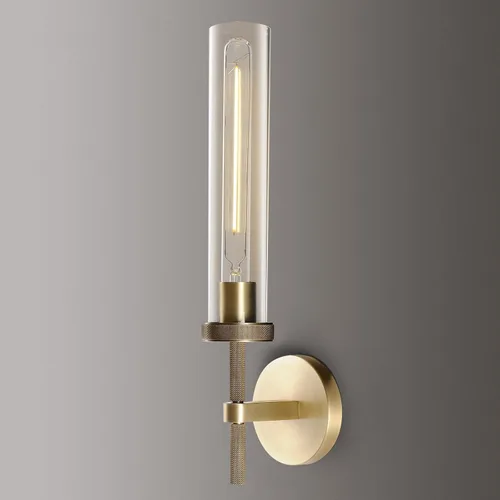 Apliques de pared modernos de latón, apliques de tubo de vidrio, accesorios de luz dorados para tocador de baño, apliques de pared interiores para