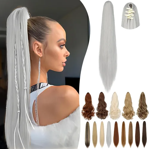 Miniatura 37 de Extensión de cola de caballo de 18 pulgadas, 20 pulgadas, larga, rizada, ondulada, recta, con clip, de aspecto natural, extensión de cabello