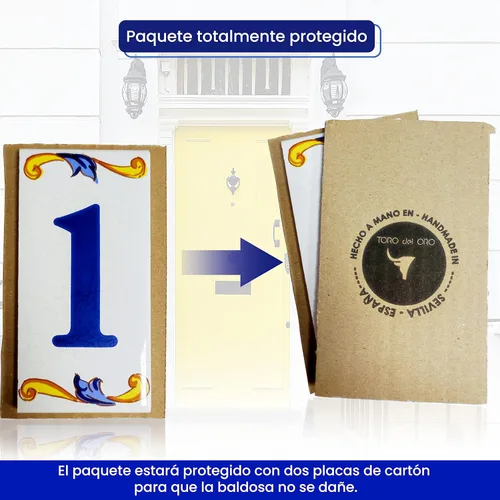 Miniatura 4 de Número de casa - Número para casa, cerámica esmaltada, técnica española pintada a mano, nombres y direcciones (Margin)
