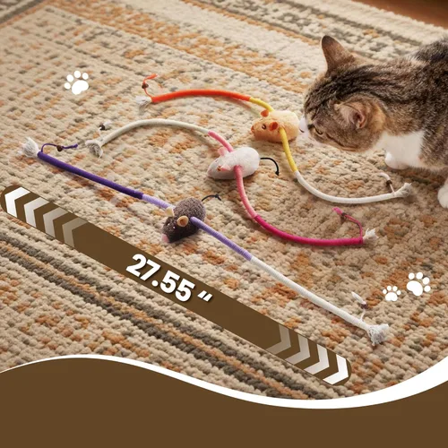Miniatura 7 de Cuerdas masticables para gatos con ratón de hierba gatera, 3 juguetes masticables para gatos grandes, juguetes 3 en 1 con hierba gatera y cuerdas