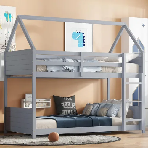 Miniatura 10 de Cama Houae de tamaño individual, marco de cama de madera con techo, no necesita somier, color blanco