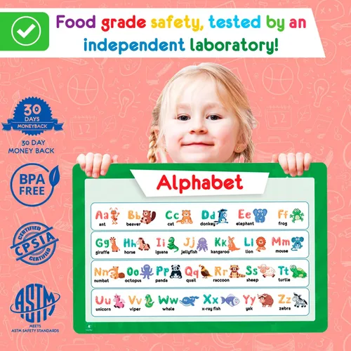 Miniatura 6 de Simply Magic 5 manteles individuales educativos para niños, antideslizantes, lavables y reutilizables, de plástico, para niños, alfabeto, ABC