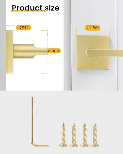 Miniatura 5 de Goldenwarm Manija de puerta simulada de oro cepillado – Palanca interior decorativa sin giro para despensa, puertas francesas y armarios (2 piezas)