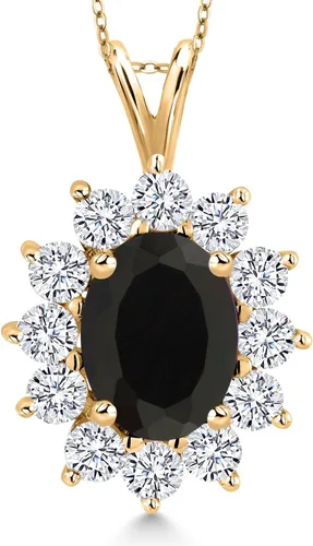 Miniatura 44 de Gem Stone King Collar con piedra natal ovalada de plata chapada en oro amarillo de 18 quilates, ovalado de 0.315 x 0.236 in, collares con colgante