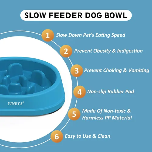 Miniatura 2 de YINEYA 2 cuencos de alimentación lenta antiasfixia para perros de tamaño pequeño, cuenco de alimentación lenta para gatos, suministros