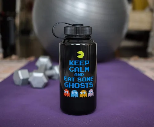 Miniatura 4 de JUST FUNKY Pac-Man Keep Calm And Eat Some Ghosts - Botella de agua de plástico grande sin BPA con tapa superior de rosca, hidratación para deportes
