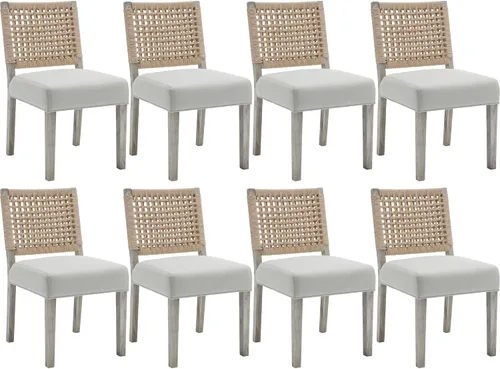 Miniatura 10 de chairus Juego de 2 sillas de comedor tapizadas, sillas de comedor costeras bohemias con respaldo de cuerda tejida de nogal marrón, patas de madera
