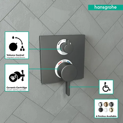 Miniatura 3 de hansgrohe Ecostat 15712341 - Moderna válvula de ducha termostática con control de temperatura en cromo negro cepillado