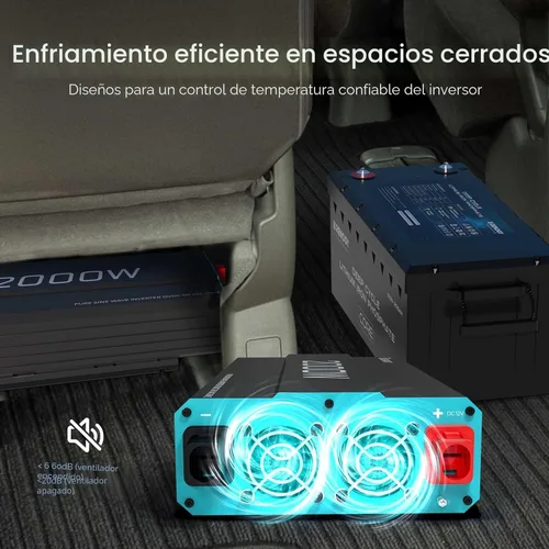 Miniatura 4 de Renogy Inversor P2 de onda sinusoidal pura de 2000W, convertidor de 12V CC a 110V CA, inversores de energía solar fuera de la red para vehículos