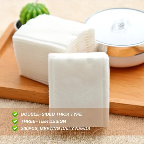Miniatura 2 de 200 almohadillas rectangulares de algodón orgánico puro para maquillaje facial sin pelusas, almohadillas de limpieza facial cuadradas, toallitas