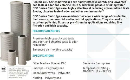 Miniatura 6 de Pentair Pentek CBC-10 Filtro de agua de bloque de carbono, 10 x 2.5 pulgadas, carbón activado en polvo (PAC), 0.5 micras, capacidad de 20,000