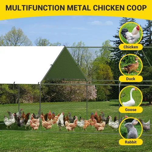 Miniatura 6 de Gallinero de metal grande para cubierta de techo impermeable y anti-UV, jaula para exteriores, gallinero para patio, granja, 9.8 x 19.7 x 6.6 pies
