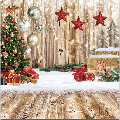 Miniatura 8 de 1.5x2.1m Telones de Fondo de Navidad para Fotografía, Telón de Fondo de Nieve de Invierno, Telón de Fondo Rústico de Piso de Madera, Telón de Fondo