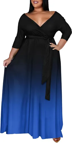 Miniatura 2 de Runwind Plus Size Dresses for Women Floral Maxi Dress Flowy 34 Sleeve with Belt