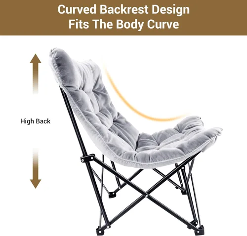 Miniatura 6 de Silla de camping acolchada de gran tamaño con respaldo alto, silla plegable y cómoda, silla de mariposa para adultos, césped, patio al aire libre