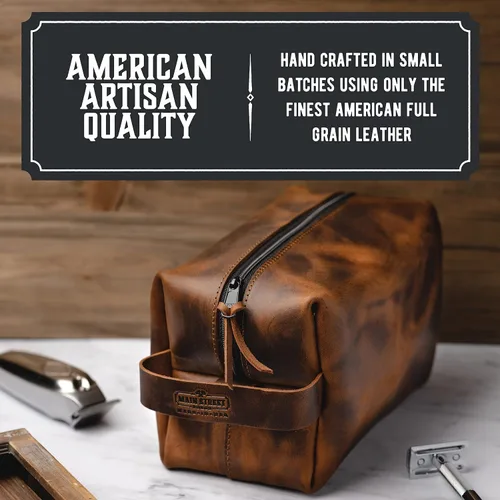 Miniatura 3 de Main Street Forge Dopp Kit Neceser de cuero de grano completo premium para hombres Fabricado en Estados Unidos Paquete de viaje para artículos