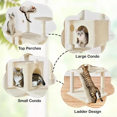 Miniatura 4 de Yaheetech Árbol para gatos XL, torre para gatos de varios niveles de 80 pulgadas con postes para rascar, condominio doble, plataformas encaramadas
