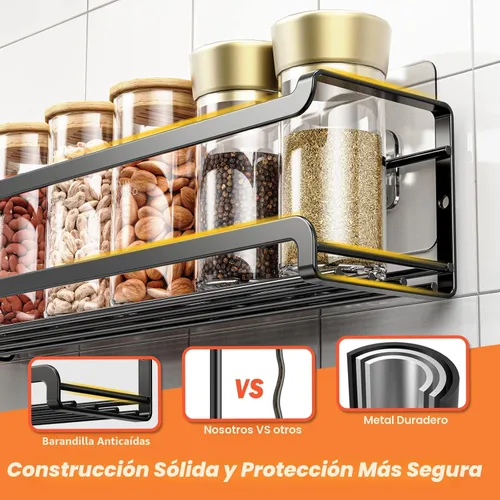 Miniatura 4 de Bunoxea Estante para especias montado en la pared, paquete de 2 unidades, organizador de especias que ahorra espacio para tarros de especias y Negro
