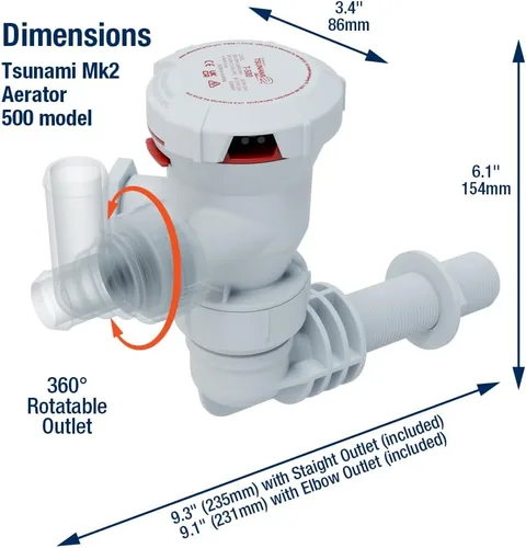 Miniatura 5 de Attwood Bomba aireadora Tsunami MK2 T500 (12 V), 500 GPH, codo pasante del casco con accesorios (codo y recto), 5644-4