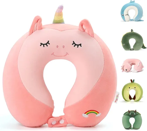 Niuniu Daddy Almohada de viaje para niños, para avión, automóvil, reclinable, soporte para la barbilla del cuello para descansar, evita que la