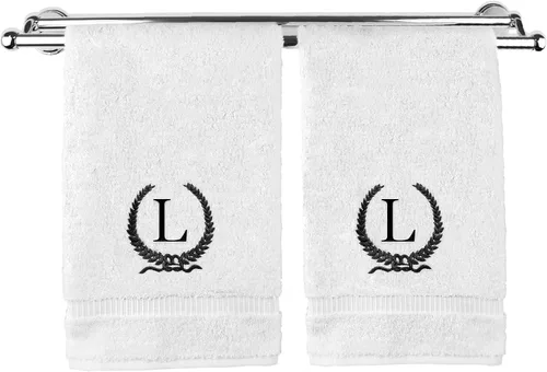 Miniatura 83 de Toalla de mano con monograma, regalo personalizado, 16 x 30 pulgadas, diseño de corona dorada bordada con letra blanca en toalla negra, extra