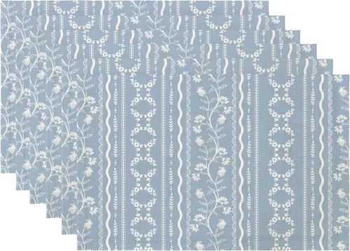 Miniatura 13 de LilyCat Manteles de tela de lino con estampado floral azul, manteles impermeables y duraderos de estilo bohemio para mesa de comedor, juego de 4