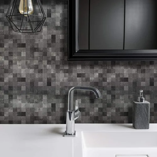 Miniatura 23 de Alwayspon 25 calcomanías autoadhesivas para azulejos de pared, a prueba de agua, para cocina, baño, 6 x 6 pulgadas Piedra beige