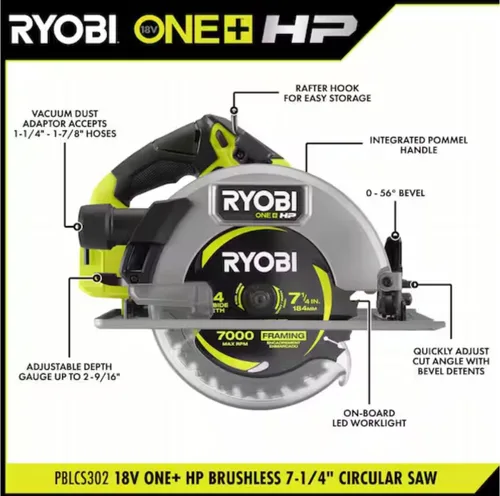 Miniatura 2 de RYOBI ONE+ HP - Sierra circular inalámbrica de 18 V, sin escobillas, 7-1/4 pulgadas (solo herramienta)