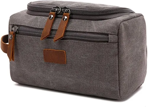 Miniatura 6 de Neceser de viaje de lona de cuero para cosméticos, organizador de maquillaje, bolsa de cosméticos (color negro)
