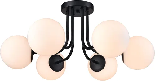 Miniatura 10 de Lámpara de techo semiempotrada moderna de metal negro de 3 luces con pantalla de vidrio de globo blanco, lámpara de montaje en techo para pasillo