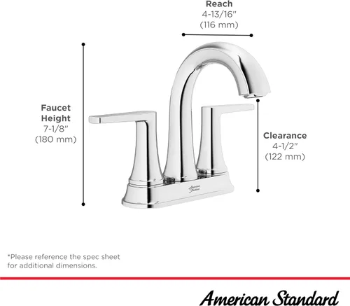 Miniatura 5 de American Standard 7429201.002 Becklow - Grifo de baño central de dos manijas de 4 pulgadas, 1.2 GPM, cromado