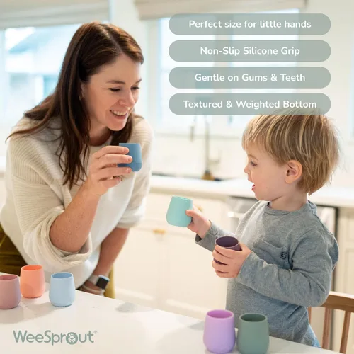 Miniatura 3 de WeeSprout Vasos de entrenamiento de silicona para bebés, juego de 2 vasos de silicona suave, taza abierta de 2 onzas para bebés de más de 6 meses