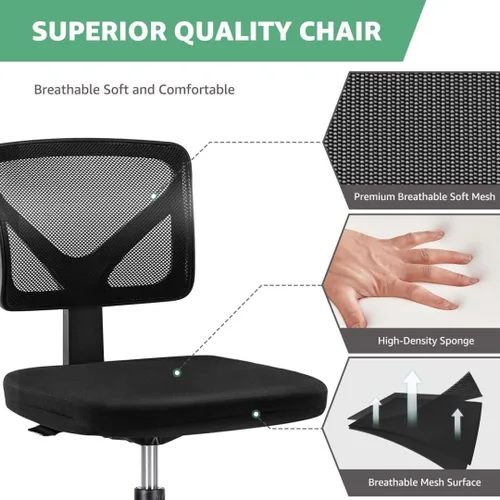 Miniatura 5 de Silla de oficina de malla sin brazos, silla de escritorio ergonómica con respaldo bajo, sillas giratorias ajustables para computadora para espacios