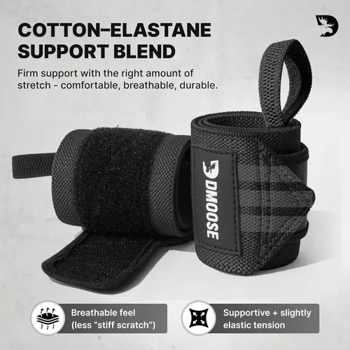 Miniatura 4 de DMoose Fitness Muñequeras para levantamiento de pesas de 18 pulgadas – Envoltura de gimnasio resistente con lazo para el pulgar para apoyo y alivio
