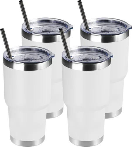 Miniatura 15 de DOMICARE Vaso de 30 oz con tapa y pajita, vasos de acero inoxidable a granel, aislado al vacío de doble pared para café, vaso duradero