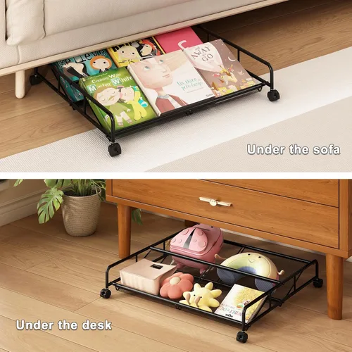 Miniatura 4 de Organizador de almacenamiento de zapatos debajo de la cama, contenedores de almacenamiento de malla metálica debajo de la cama con ruedas