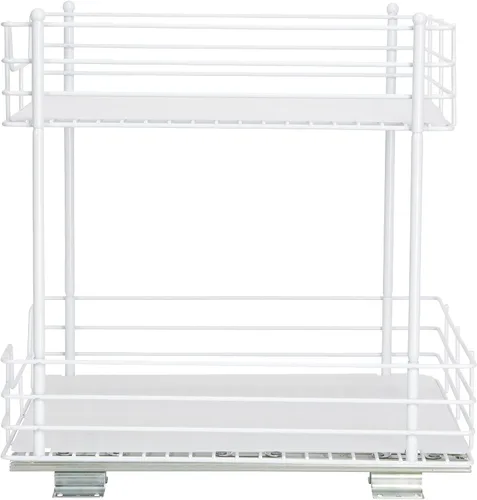 Miniatura 9 de Household Essentials Organizador de despensa de dos niveles de acero blanco con detalles de plástico forrado limpio
