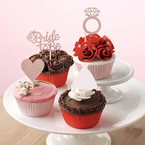 Miniatura 4 de 24 piezas de decoración para cupcakes con anillo de corazón, para despedida de soltera, bodas, compromisos, despedidas de soltera, suministros