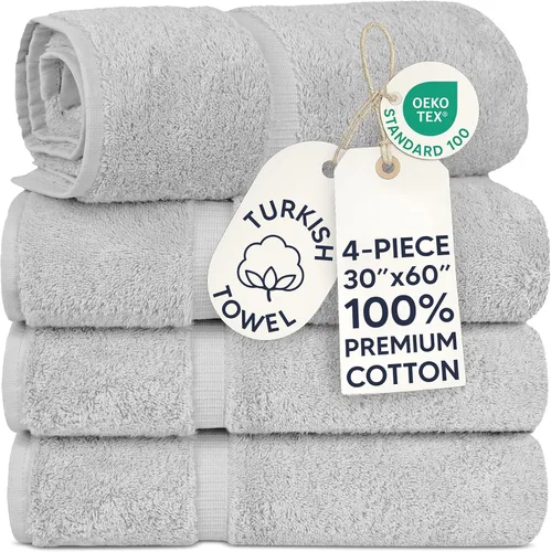 Miniatura 53 de Chakir Turkish Linens - Toallas turcas de 100% algodón, suaves y absorbentes (4 paños, color gris)