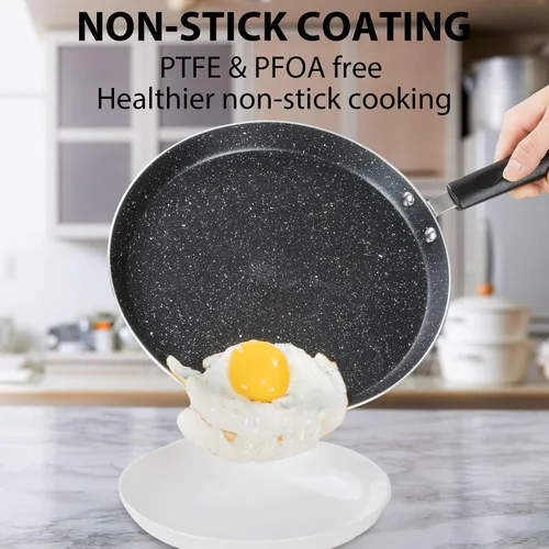 Miniatura 6 de AYNEFY Sartén antiadherente para crepes, revestimiento de granito, sartén plana para hornear huevos, sartén para tortillas, compatible con todas