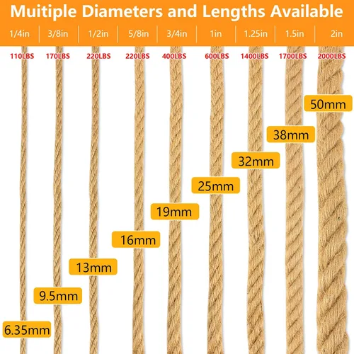 Miniatura 2 de Cuerda de Manila de 2 pulgadas x 50 pies, cuerda de cáñamo gruesa de 4 hebras trenzadas, cáñamo natural para manualidades de servicio pesado