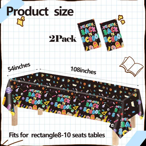 Miniatura 2 de 2 manteles de bienvenida de regreso a clases, 54 x 108 pulgadas, desechables, de plástico, impermeable, decoración para fiesta del primer día