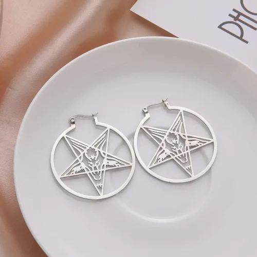 Miniatura 3 de LIKGREAT Aretes grandes de pentagrama para mujer, aretes de aro con hebilla de pentáculo, pendientes de Wiccan paganos, joyería de fiesta