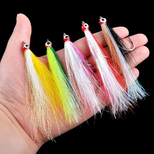 Miniatura 5 de Clouser Minnow - Señuelo de pesca con mosca, señuelo de pesca con mosca de agua salada, moscas de lubina a rayas de pesca con cola de buque